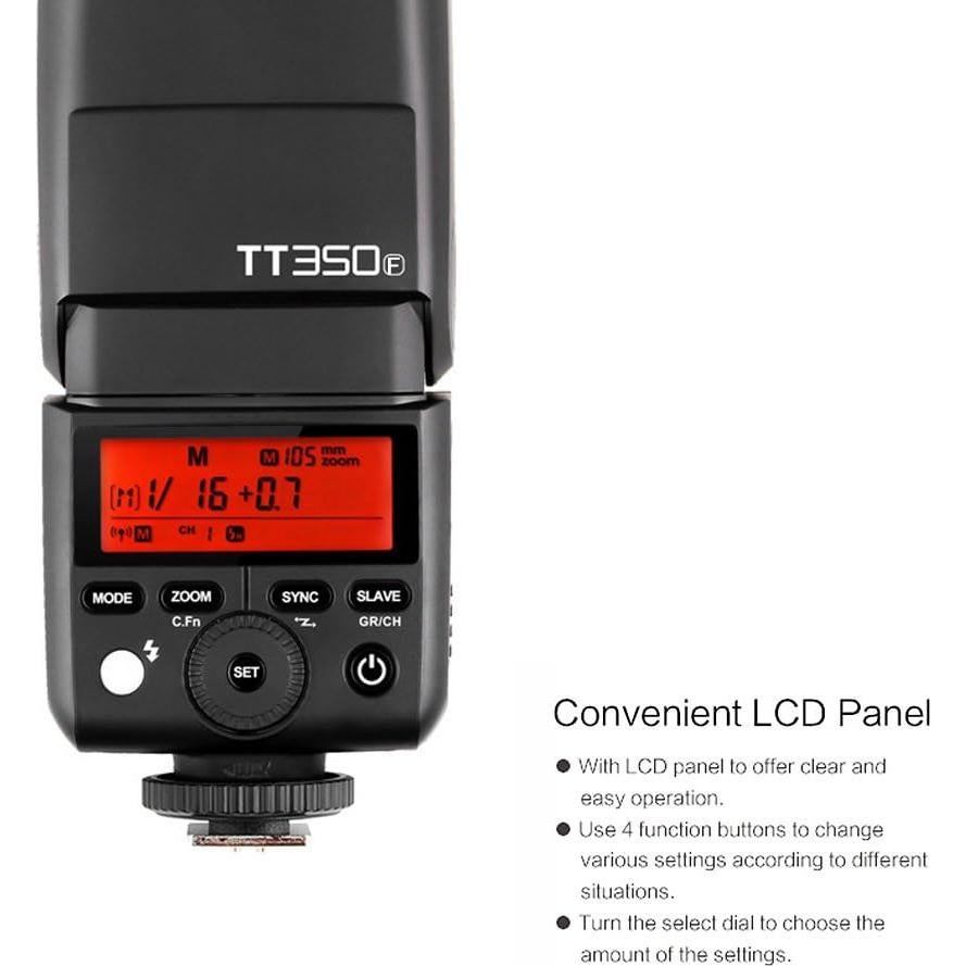 Flash Godox TT350F TTL GN36 para Cámaras Fuji con Accesorios
