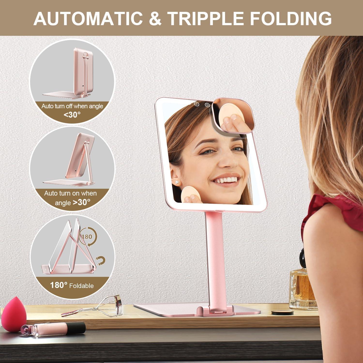 Espejo de Maquillaje Mocado Plegable Triple con Luz LED