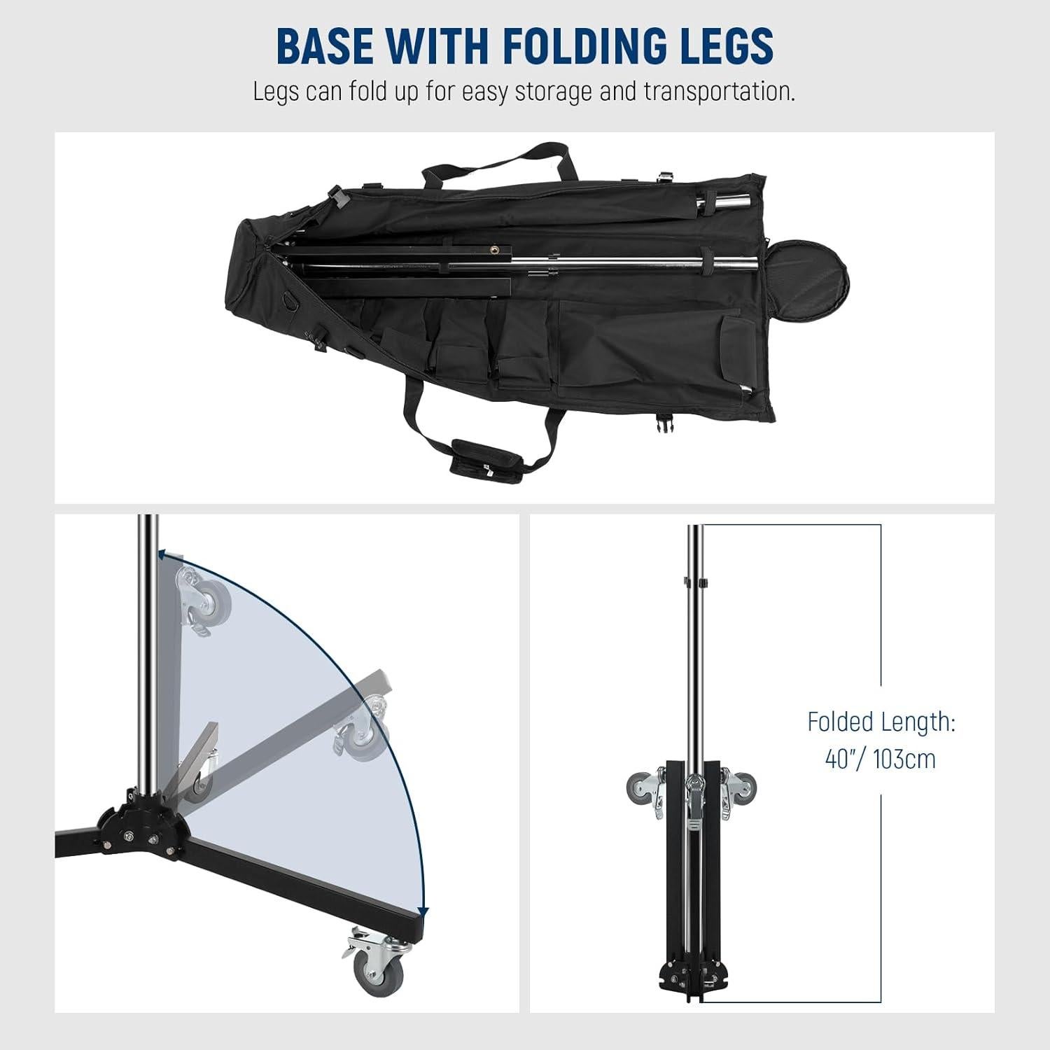 NEEWER 88"/224cm Light Stand Stainless Steel Heavy Duty with Pistol Grip, Sliding Arm, Detachable Caster, Folding Leg, 1/4" 5/8" Spigot, Photography Flash/Ring Light Stand, Max Load 22lb/10kg, ST003