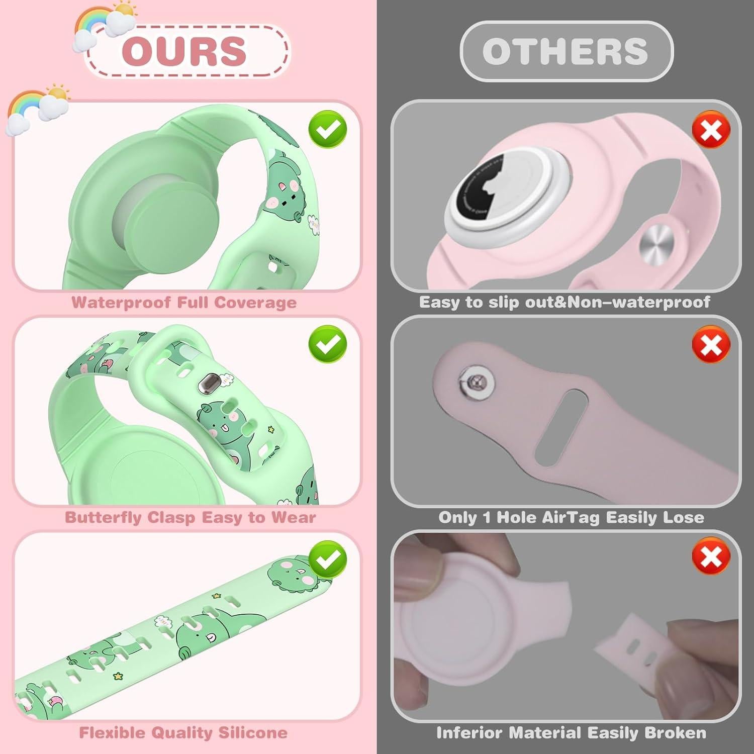 Pulsera de Silicona Impermeable Ekoonpft para AirTag Niños