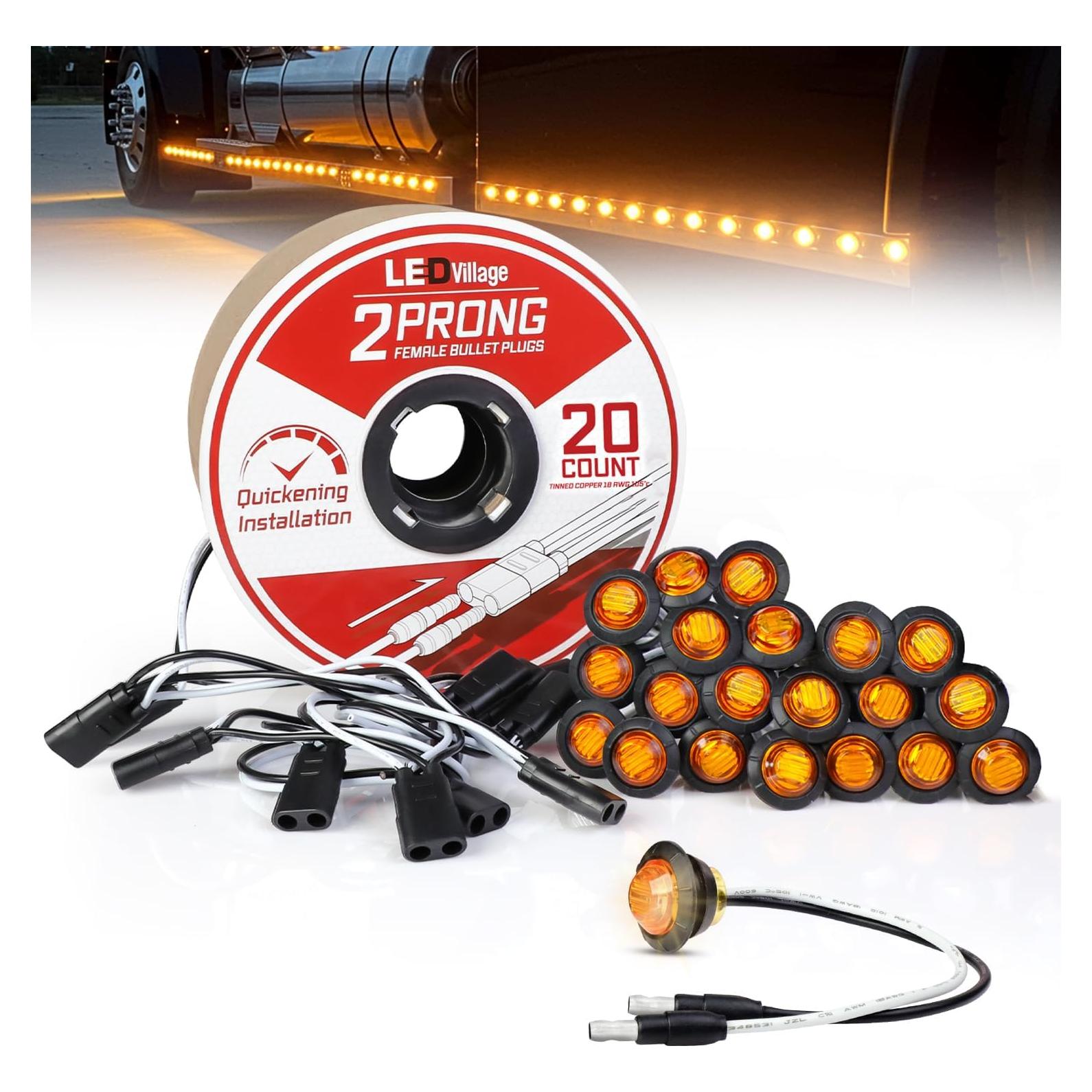 20 Luces Marcadoras LED Ámbar 3/4" con Conector DC y Arneses