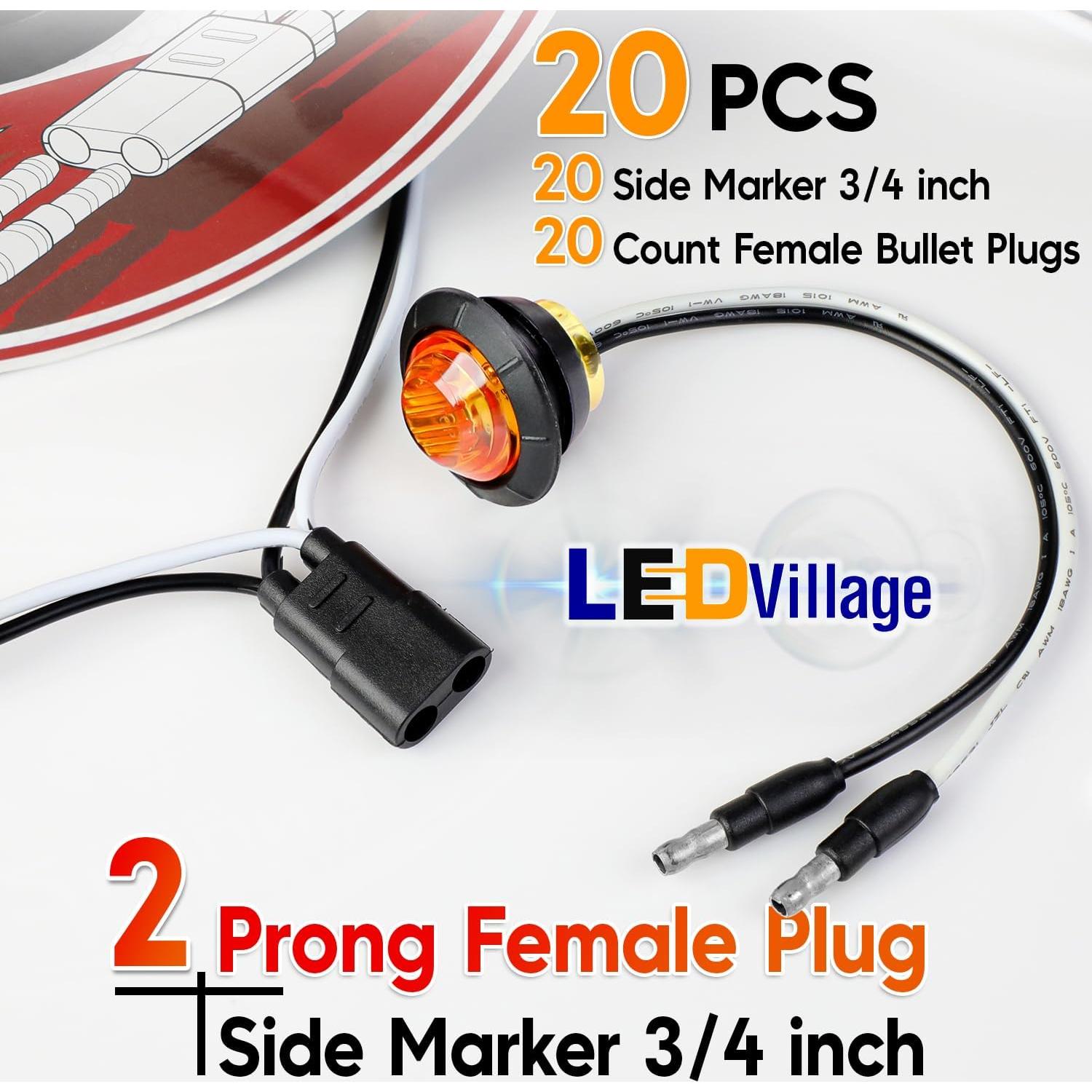 20 Luces Marcadoras LED Ámbar 3/4" con Conector DC y Arneses