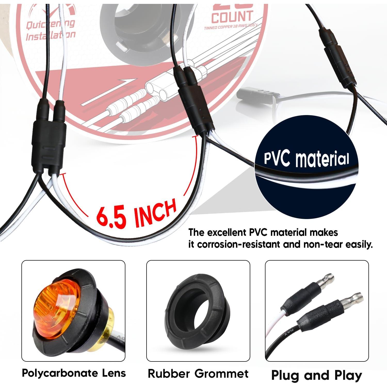 20 Luces Marcadoras LED Ámbar 3/4" con Conector DC y Arneses