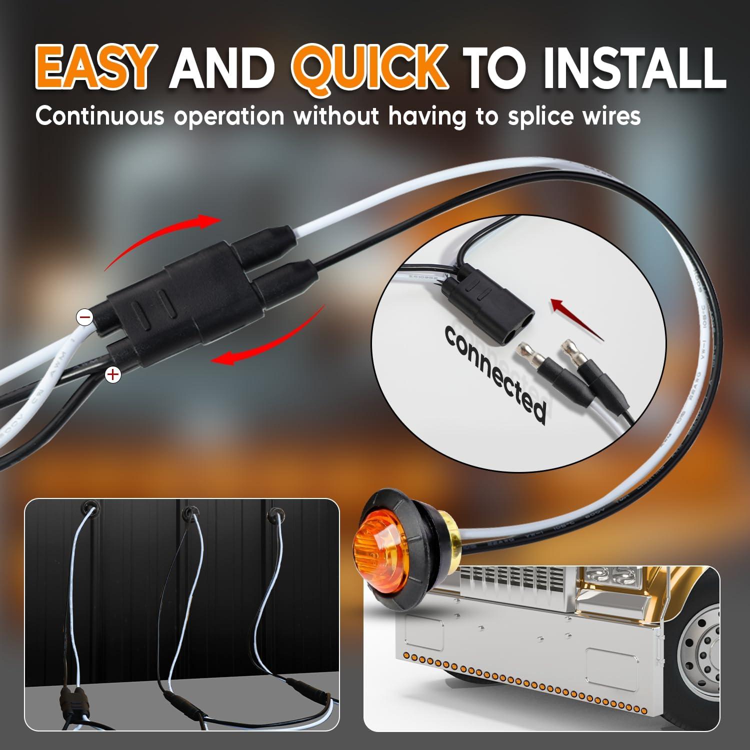 20 Luces Marcadoras LED Ámbar 3/4" con Conector DC y Arneses