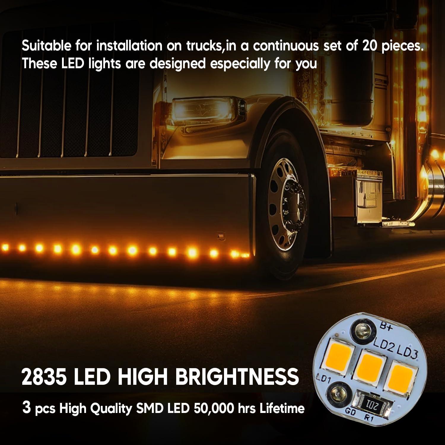 20 Luces Marcadoras LED Ámbar 3/4" con Conector DC y Arneses