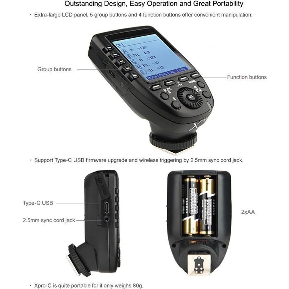 Godox AD600BM Bowens Mount 600Ws HSS GN87 Outdoor Flash Strobe Light with XPro-C Wireless Flash Trigger, 8700mAh Battery Pack to Provide 500 Full Power Flashes Compatible with Canon