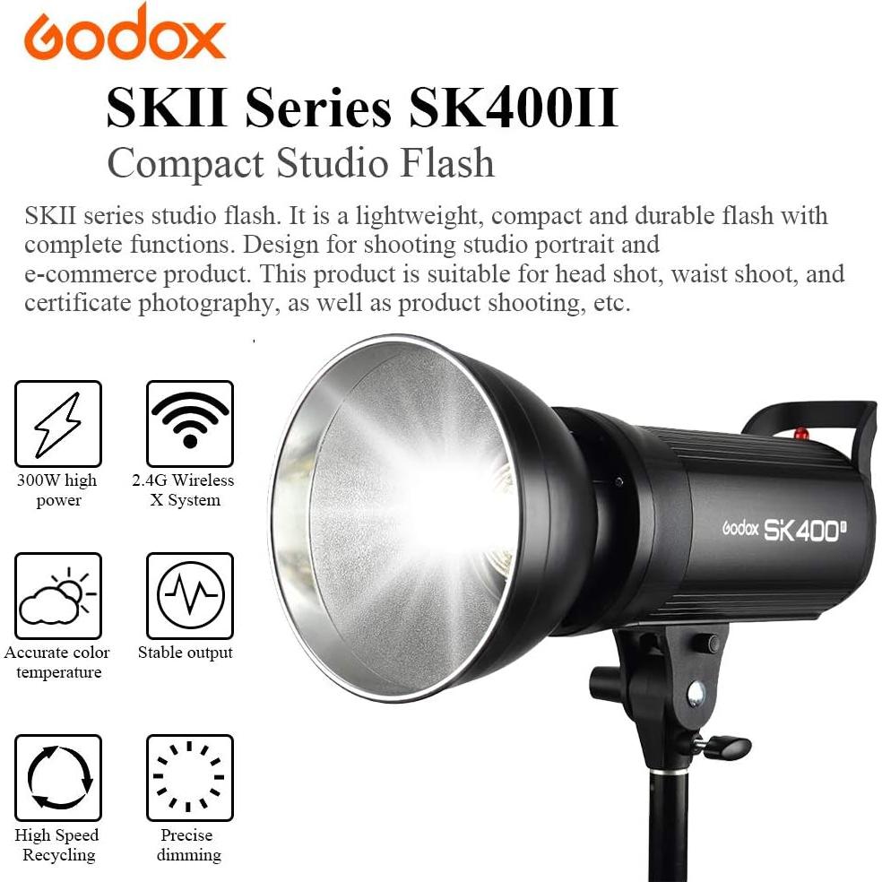 Flash Estroboscópico Godox SK400II 400W GN65 5600K para Estudio