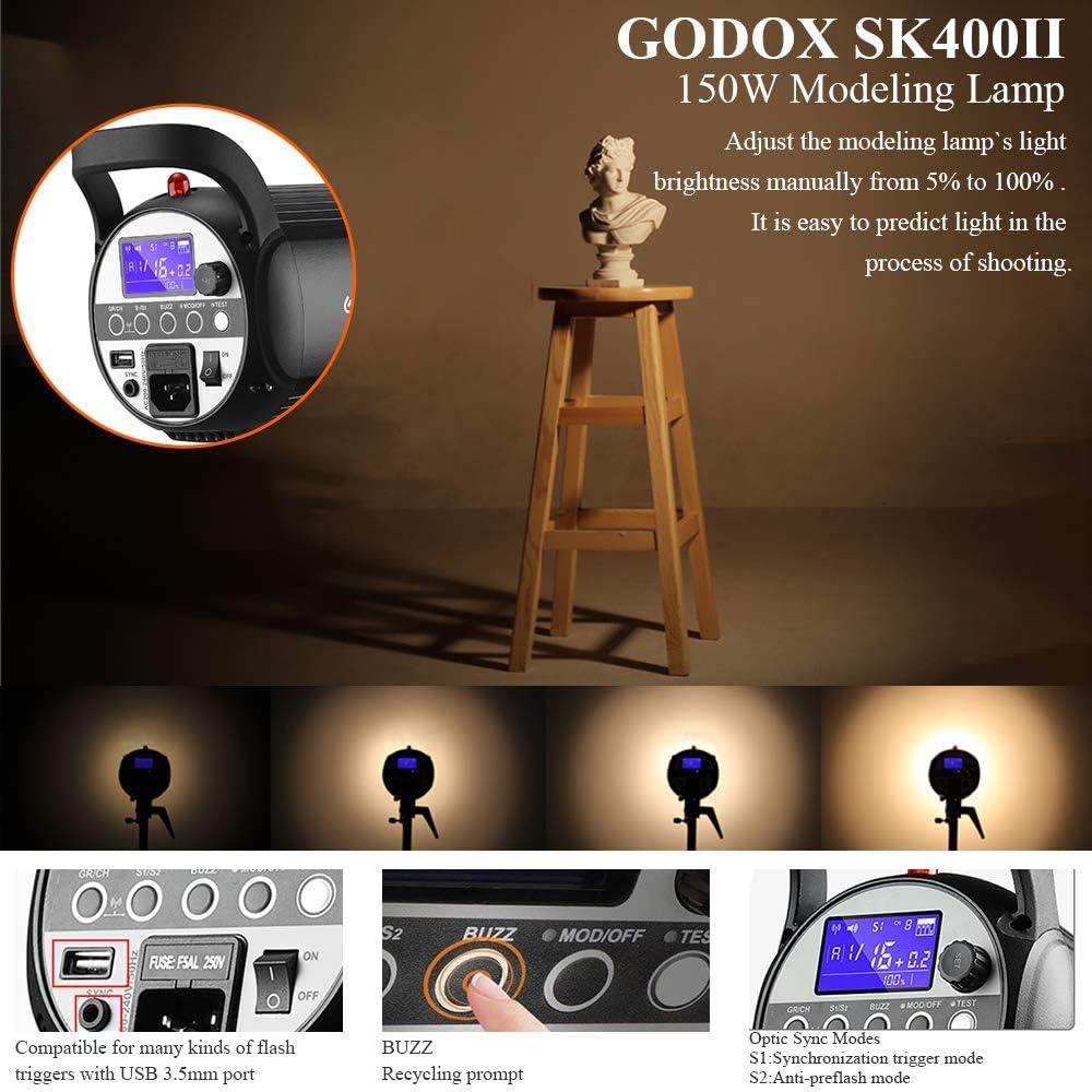 Flash Estroboscópico Godox SK400II 400W GN65 5600K para Estudio