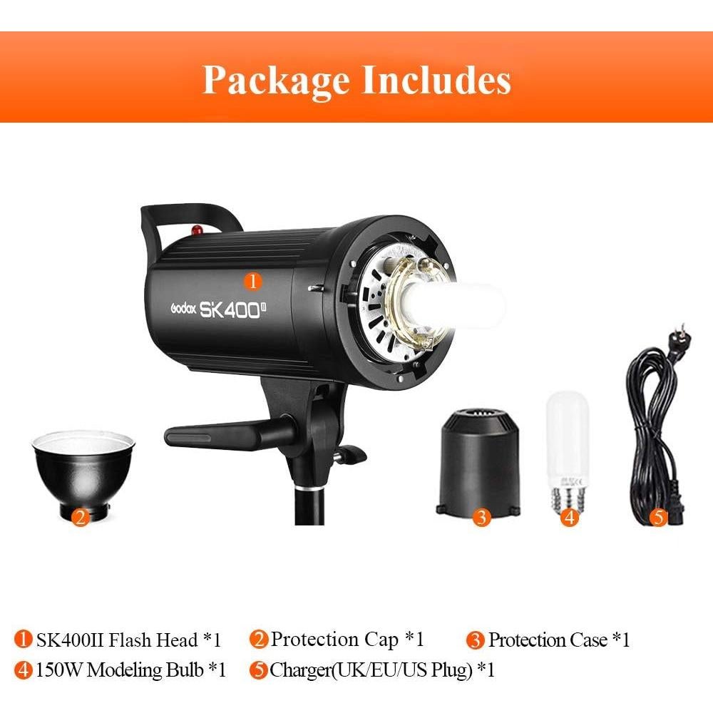 Flash Estroboscópico Godox SK400II 400W GN65 5600K para Estudio