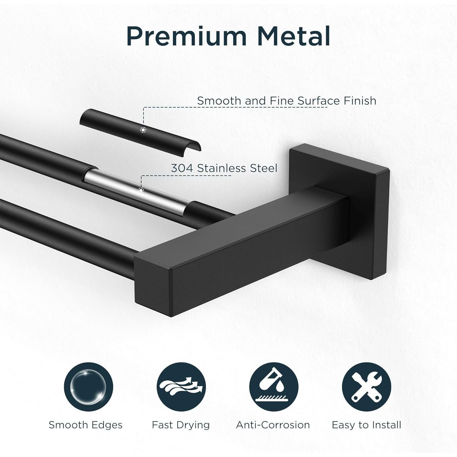 Soporte de toalla doble FORIOUS 60 cm acero inoxidable negro