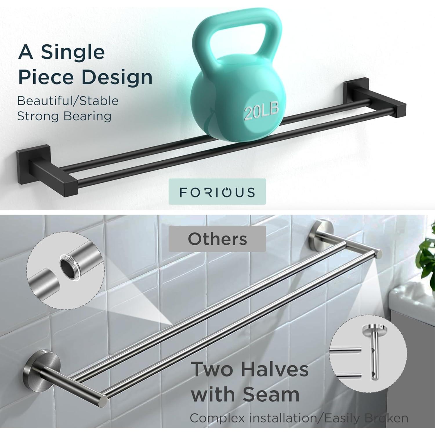 Soporte de toalla doble FORIOUS 60 cm acero inoxidable negro