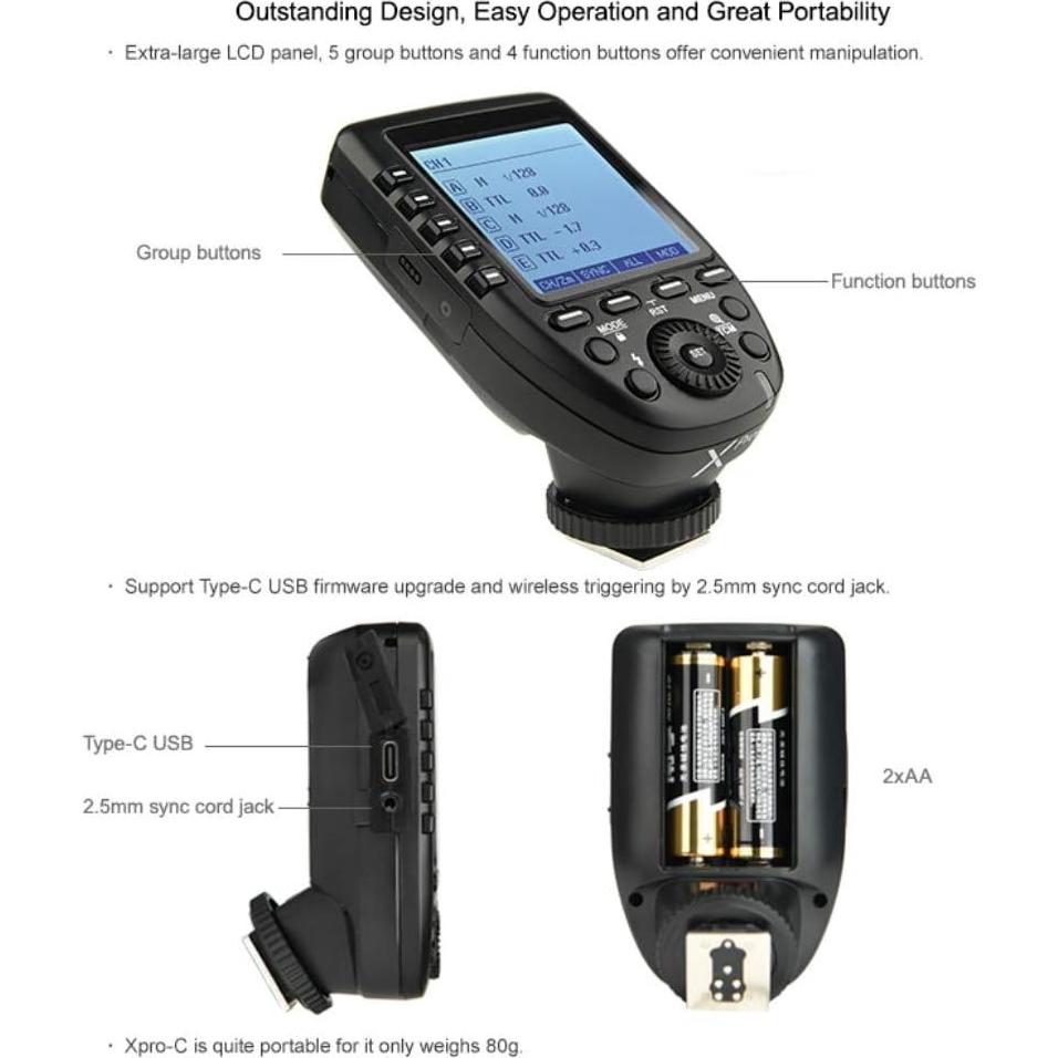 Godox XPro TTL Wireless Trigger,1/8000s High-Speed-Sync,5 Dedicated Group Bottons and 11 Customizable Functions (XPro-C Compatible with Canon)