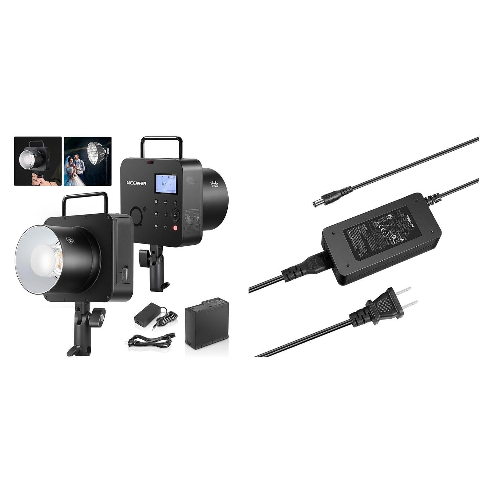 NEEWER Q4 400Ws 2.4G TTL Outdoor Studio Flash Strobe (New Look),1/8000 HSS 2800mAh Battery Powered Photography Monolight Speedlite 30W Modeling Lamp, Q4 Power Adapter and Power Cord Set Included