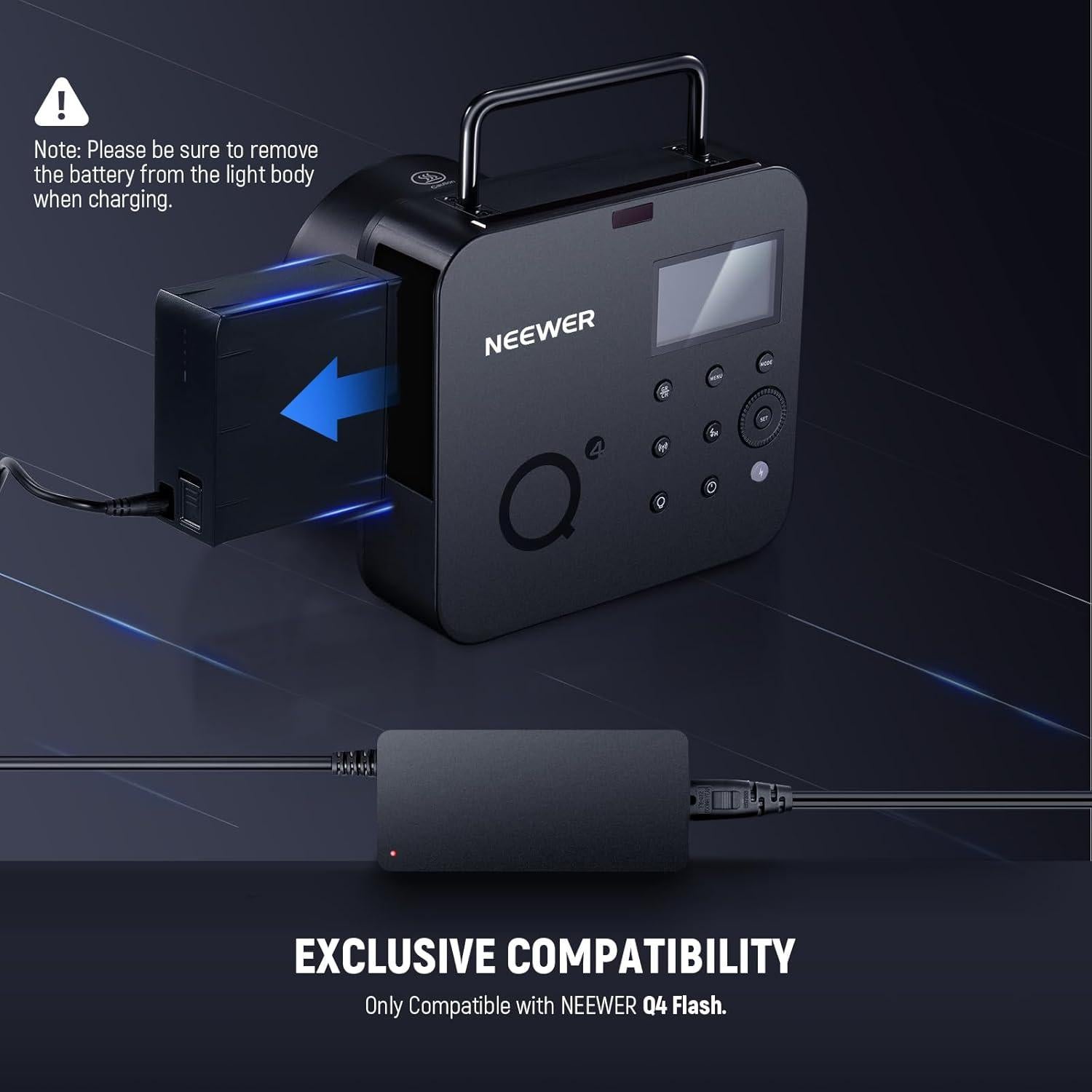 NEEWER Q4 400Ws 2.4G TTL Outdoor Studio Flash Strobe (New Look),1/8000 HSS 2800mAh Battery Powered Photography Monolight Speedlite 30W Modeling Lamp, Q4 Power Adapter and Power Cord Set Included