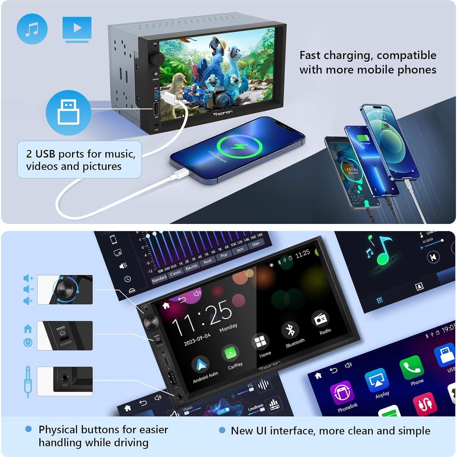 Eonon Estéreo Doble Din 7'' CarPlay Android Auto X3