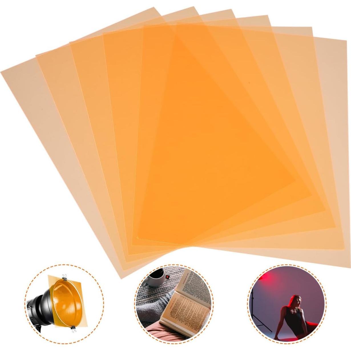 6pcs Orange PVC Light Gel Filters for Photography Film Video Education Lighting Effects Stage - Dyslexia Aid Color Correction 11.69 X 8.26 Inches