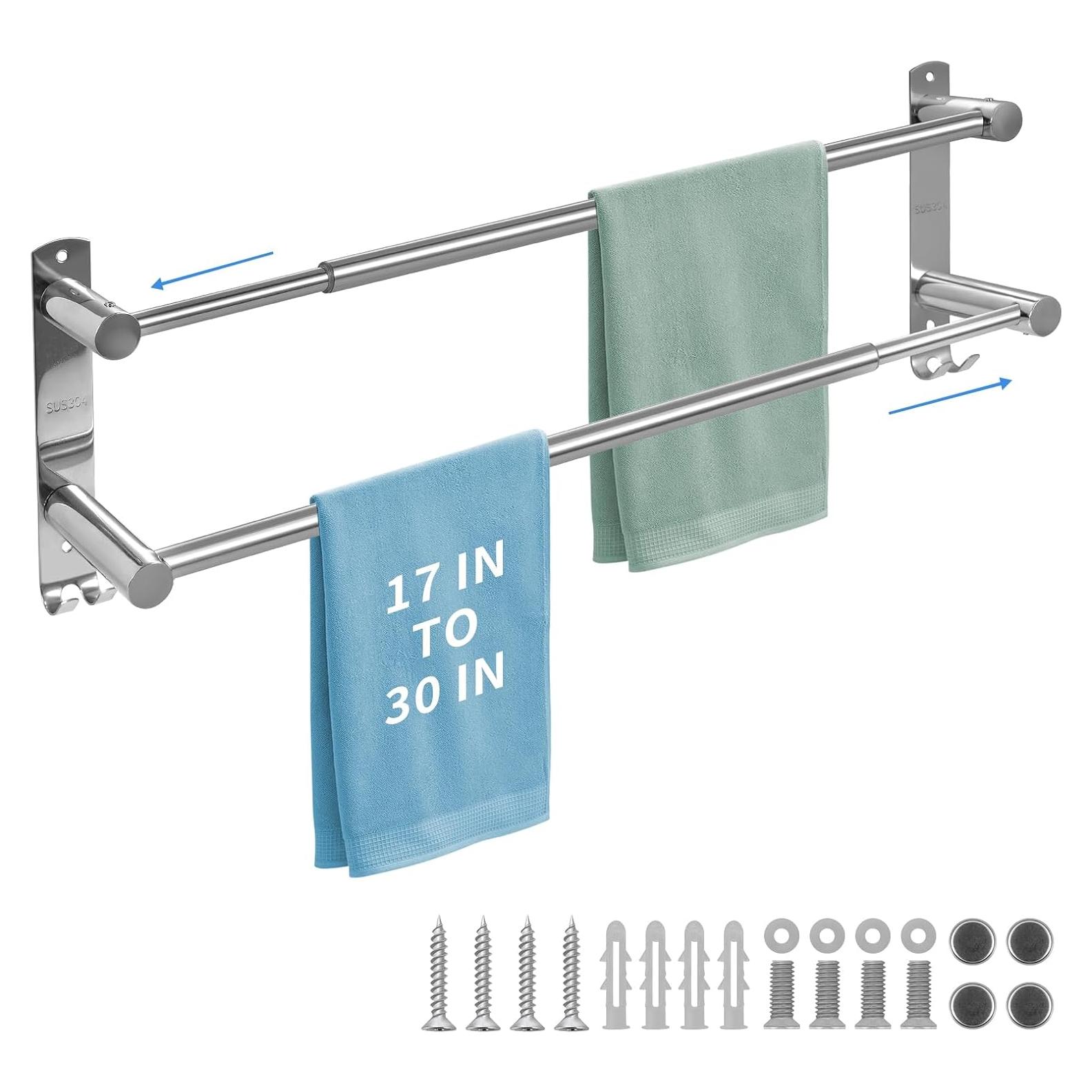 Barra de Toallas Doble Ajustable Acero Inoxidable 42-76 cm Zmnklry