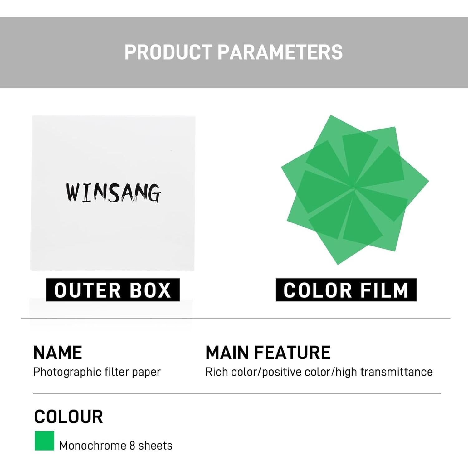 Filtros de Gel de Iluminación Winsang WS-4 20x20cm Verde 8 Pzs