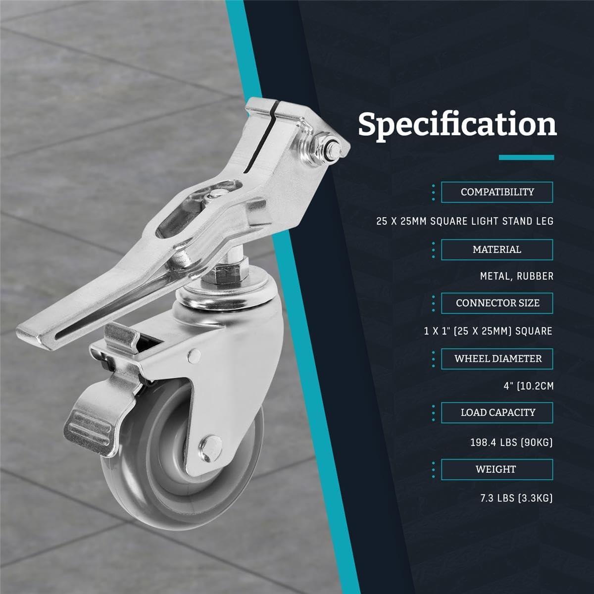 Juego de Ruedas Flashpoint para Soporte de Luz 25x25mm - 3 Piezas