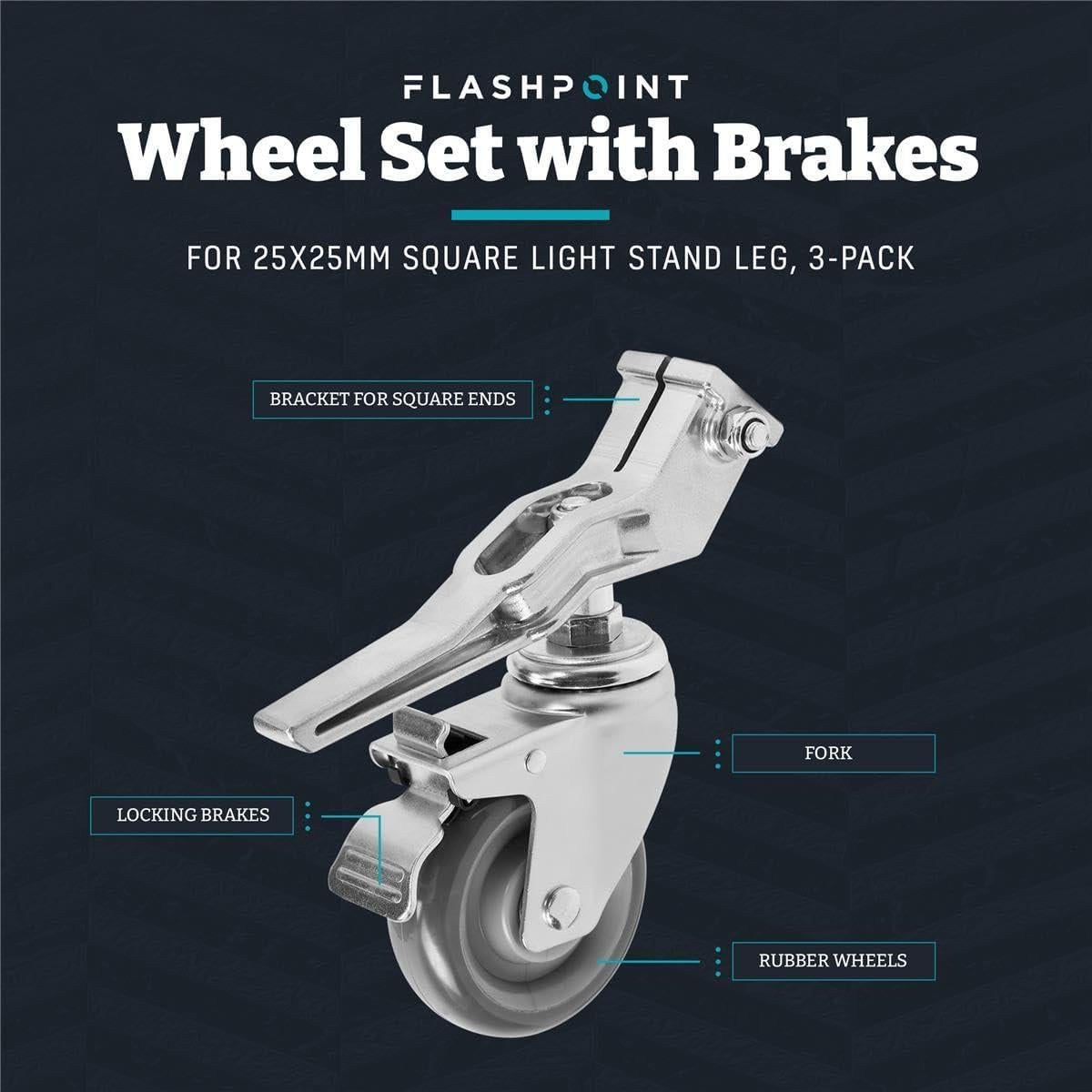 Juego de Ruedas Flashpoint para Soporte de Luz 25x25mm - 3 Piezas