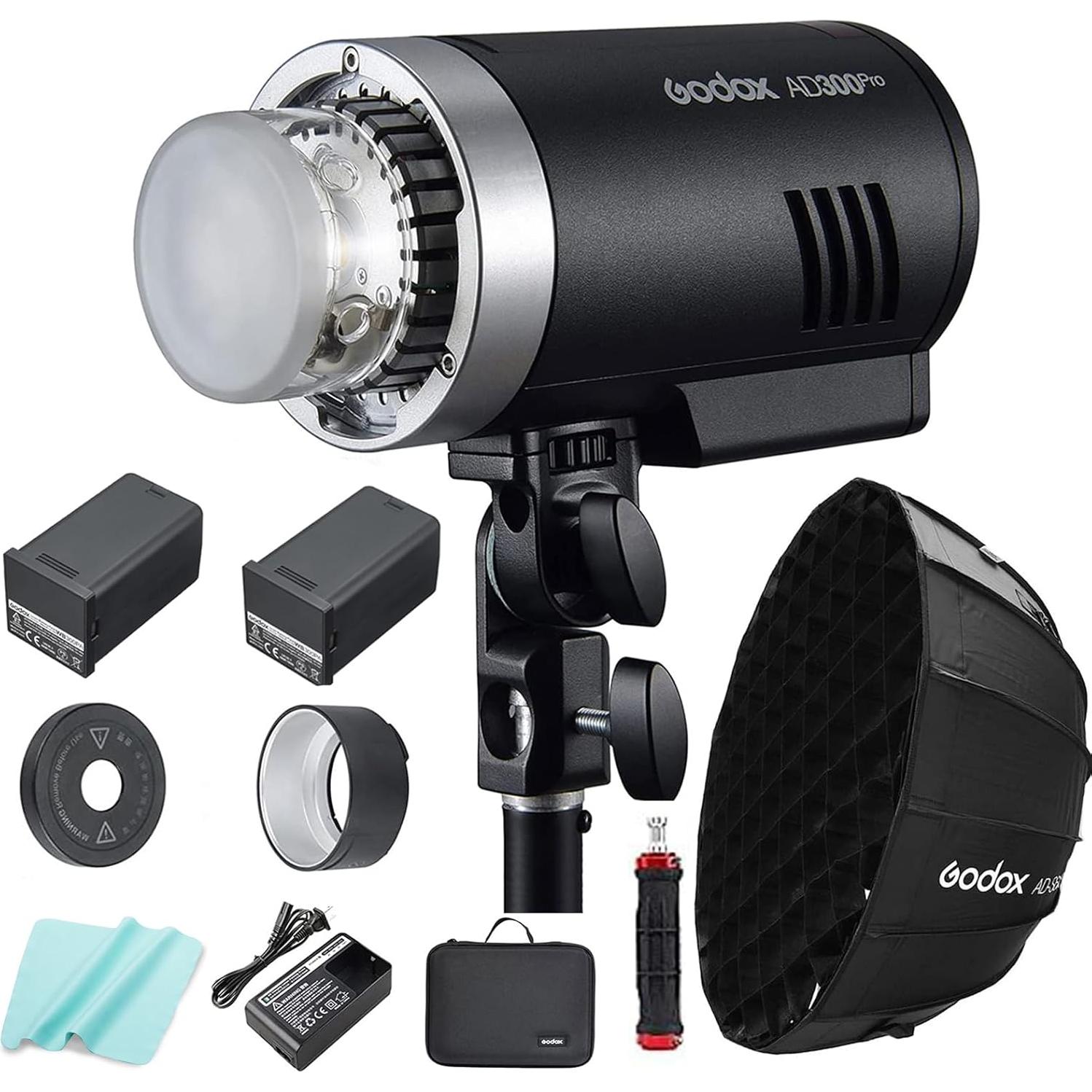 Godox AD300Pro Flash Kit | 300Ws Output, Portable Design, Extra Battery & Softbox Included | Ideal for Photography, Filmmaking | Compatible with Canon, Nikon, Sony - Pro Lighting Solution