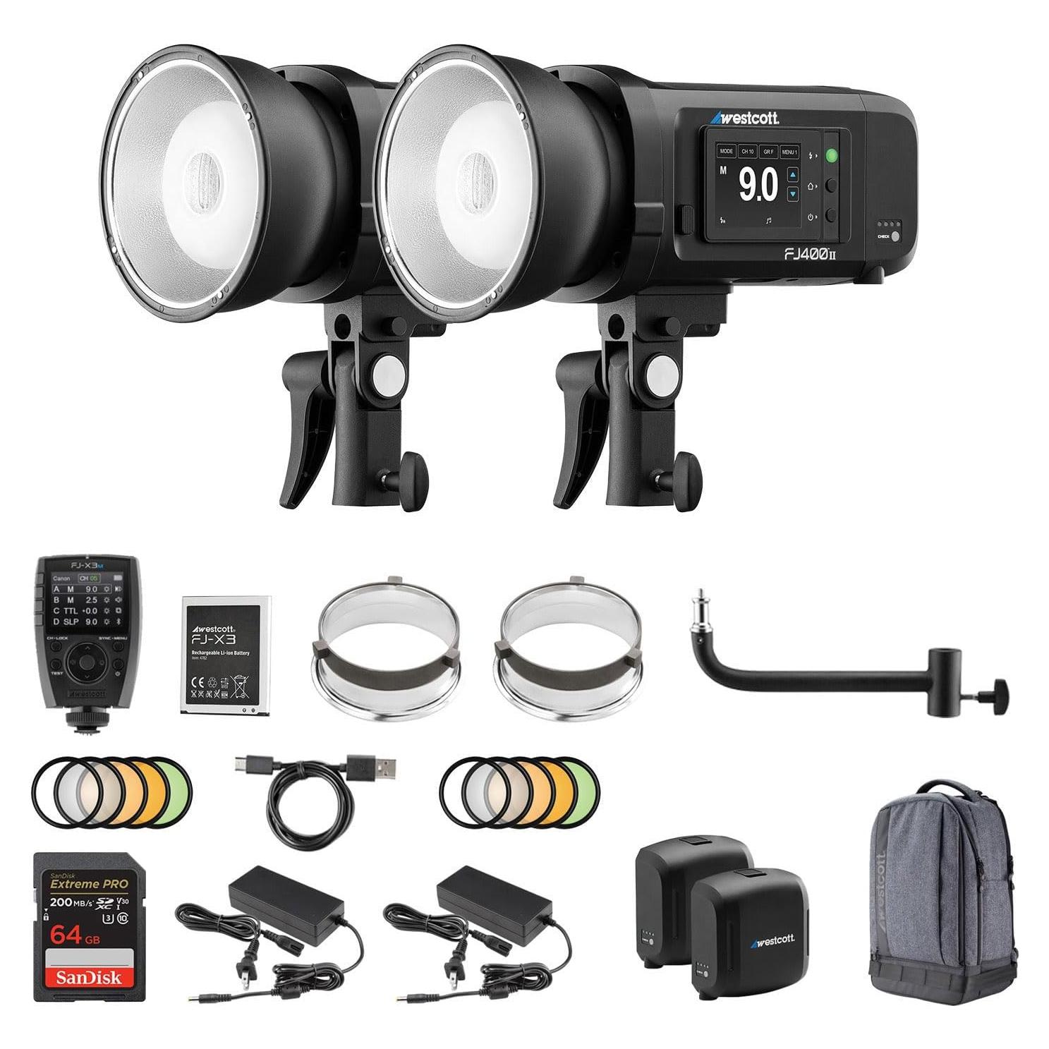 Kit de mochila 2 luces Westcott FJ400 II Strobe + disparador FJ-X3