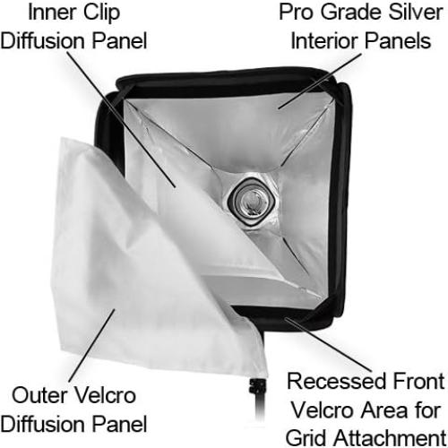 Softbox Plegable Fotodiox 61x61cm con Rejilla y Anillo