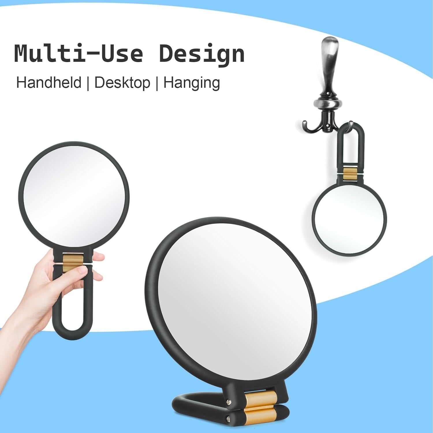30x Magnifying Mirror, Travel Hand Mirrors with Handle - Double Side Handheld Mirror with 1X 30X Magnification & Adjustable Handle/Stand, Hand Held Foldable Travel Mirror for Makeup(Black)