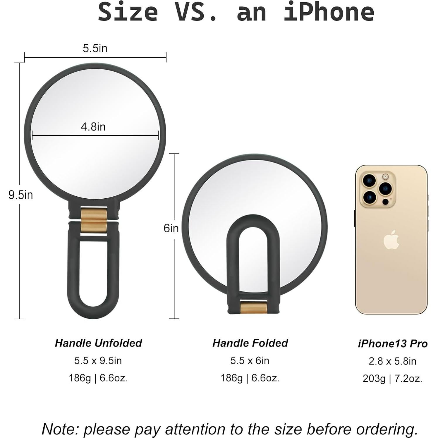 30x Magnifying Mirror, Travel Hand Mirrors with Handle - Double Side Handheld Mirror with 1X 30X Magnification & Adjustable Handle/Stand, Hand Held Foldable Travel Mirror for Makeup(Black)