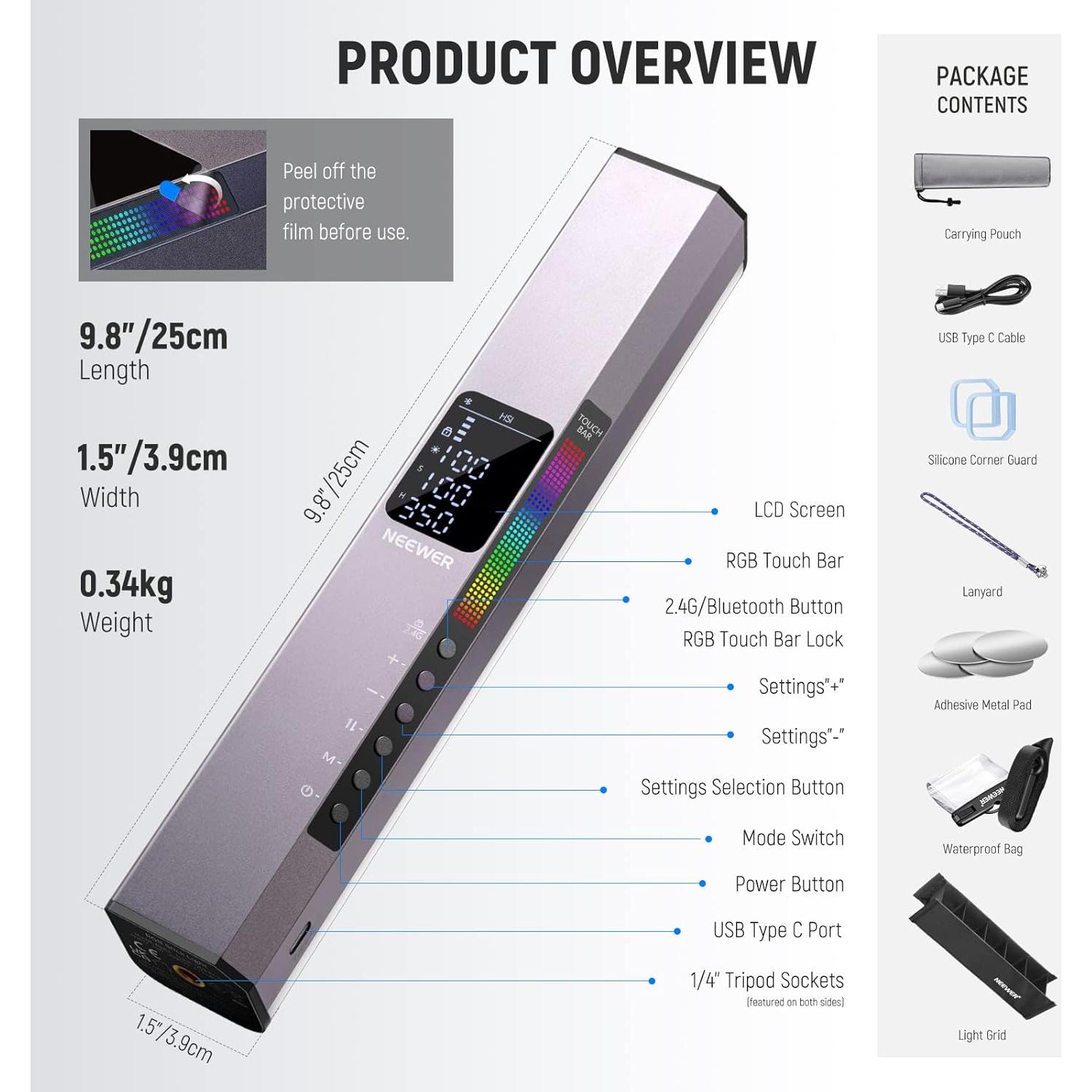 Varita de Luz LED NEEWER RGB1 Oro Rosa, 3200K-5600K, 6400mAh