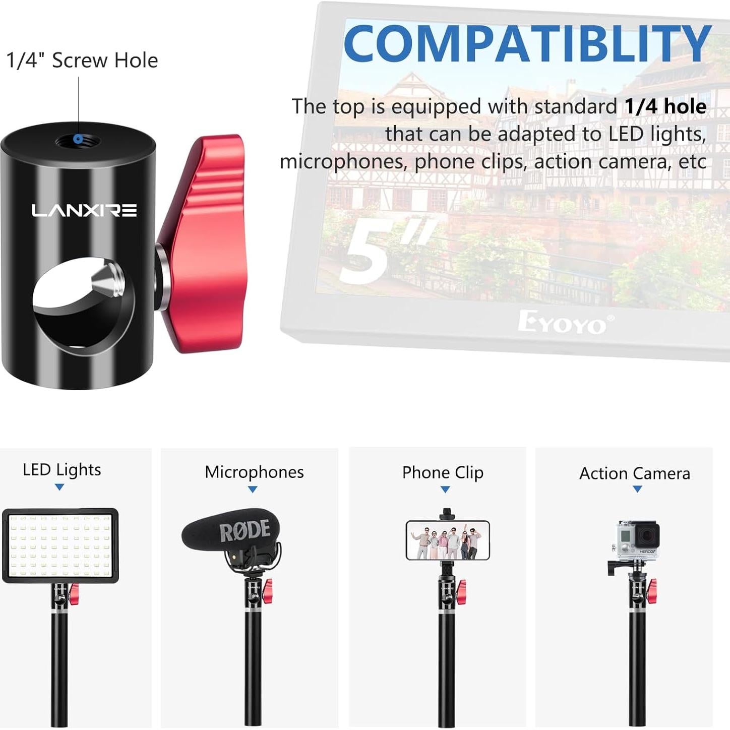 Adaptador de Montaje Lanxire 16mm con Tornillo 1/4" - Paquete de 2