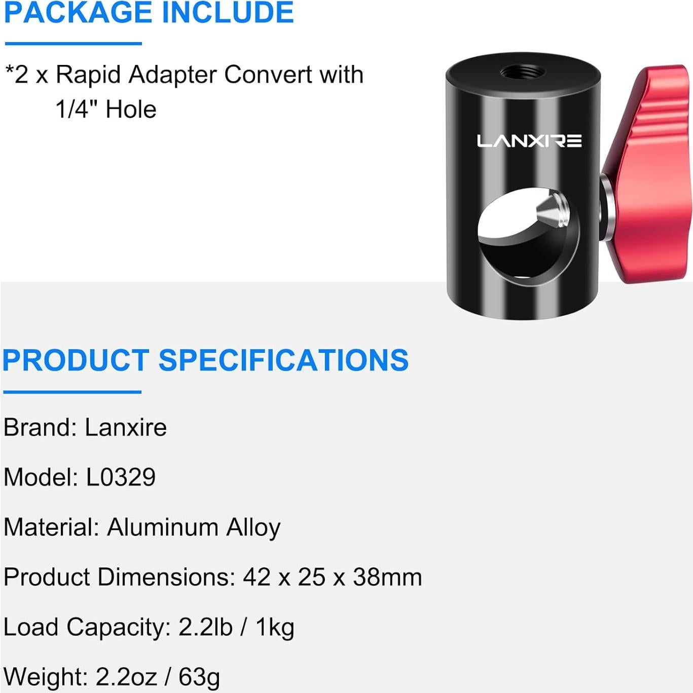 Adaptador de Montaje Lanxire 16mm con Tornillo 1/4" - Paquete de 2