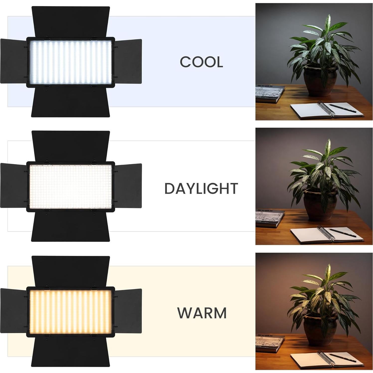 Acurit Colorview Lux Artist Studio Light 3 Pack - Adjustable Photography Lighting Kit 3 Color Temps, 4 Metal Barn Doors, 4160 Lumens LED - Remote Control, AC Power Supply, 6ft 6" Light Stands Included