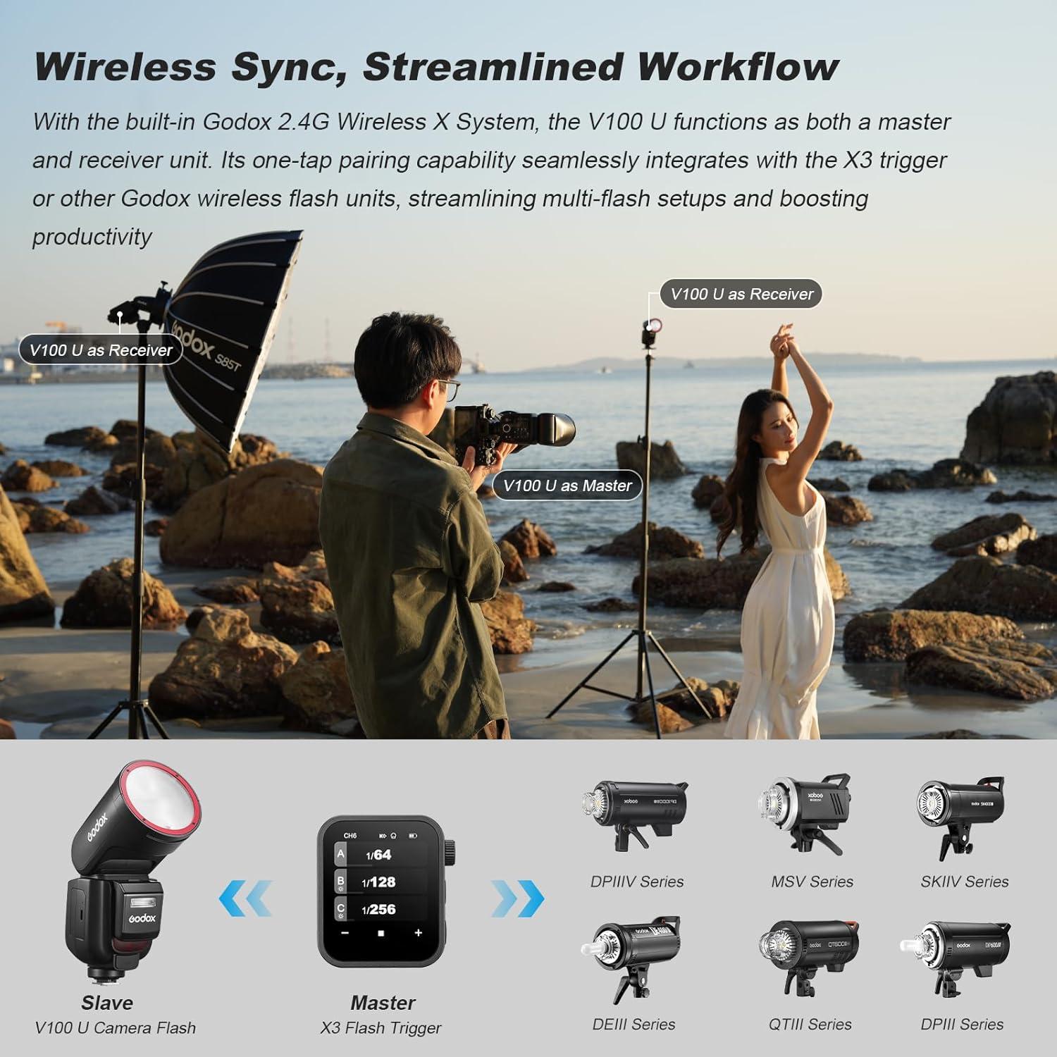 Flash Godox V100F 100W Pantalla Táctil para Fuji Inalámbrico