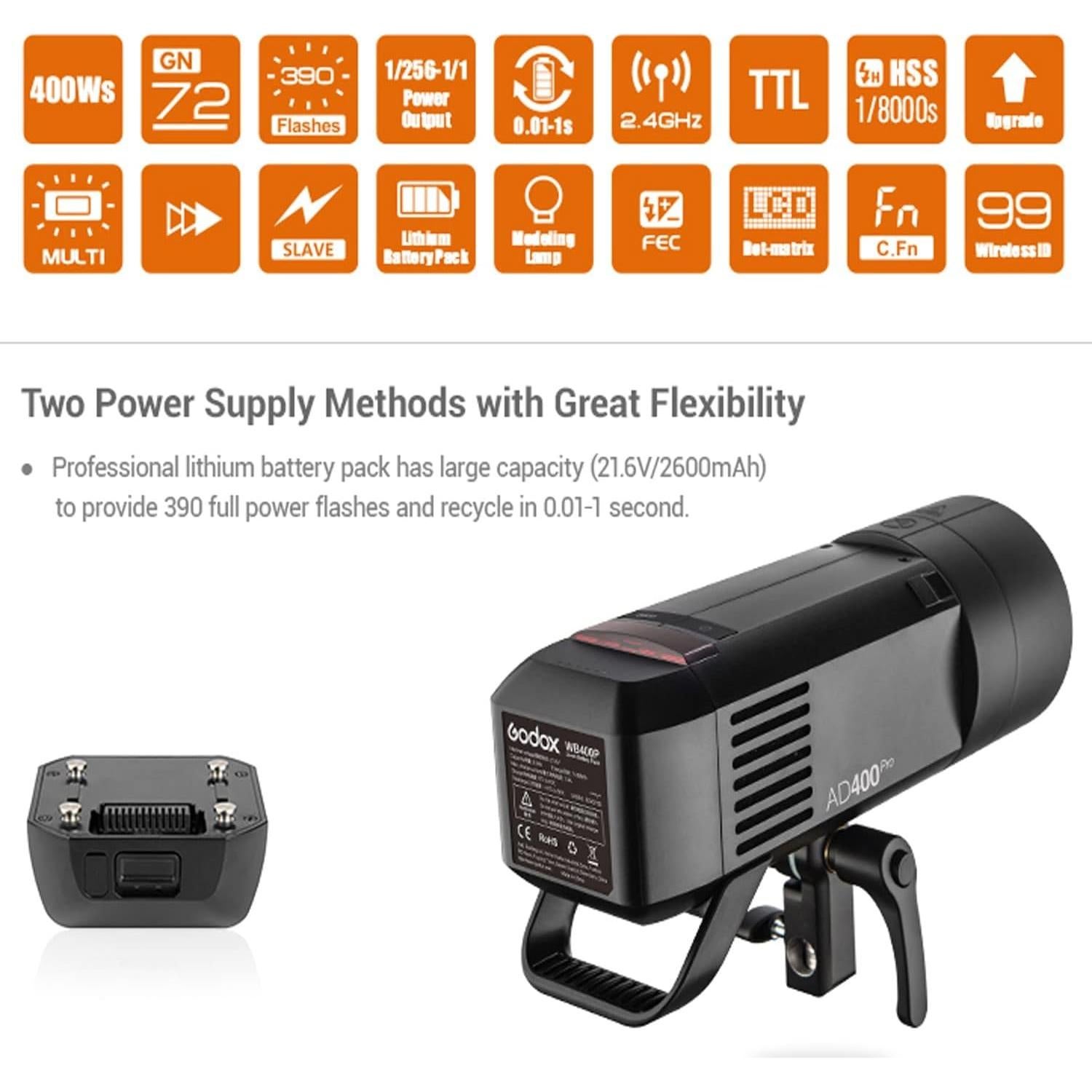 Flash Godox AD400Pro 400Ws Todo-en-Uno Portátil