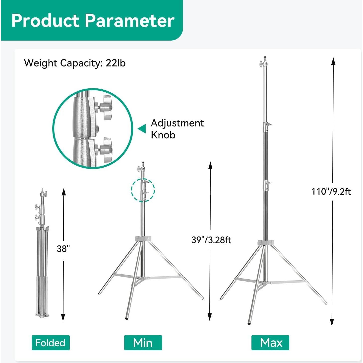Soporte de Luz Takerers 2.44kg Ajustable 3.28-9.2m Acero Inoxidable
