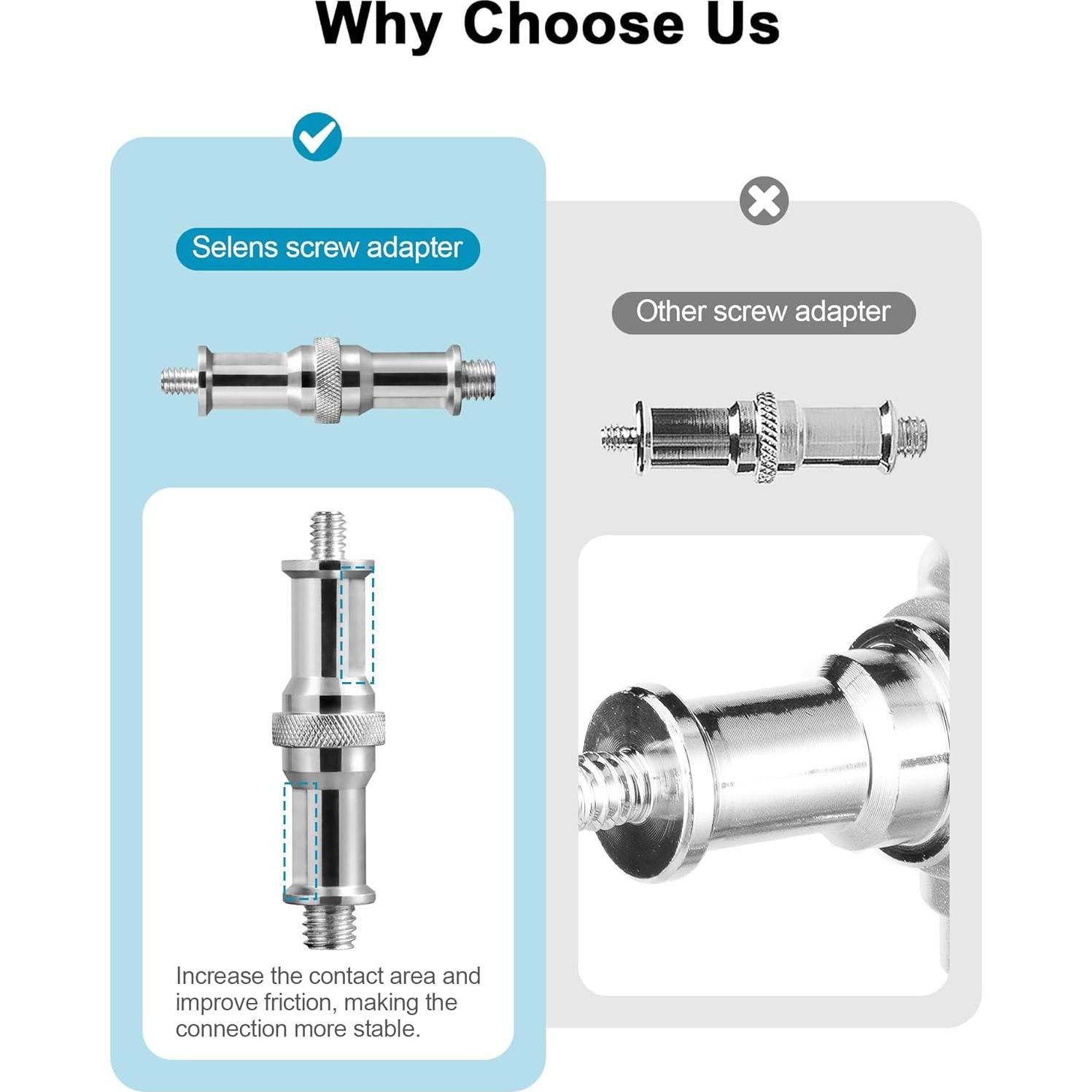 Adaptador de Tornillo Macho Selens 1/4'' a 3/8'' Metal 2Pcs