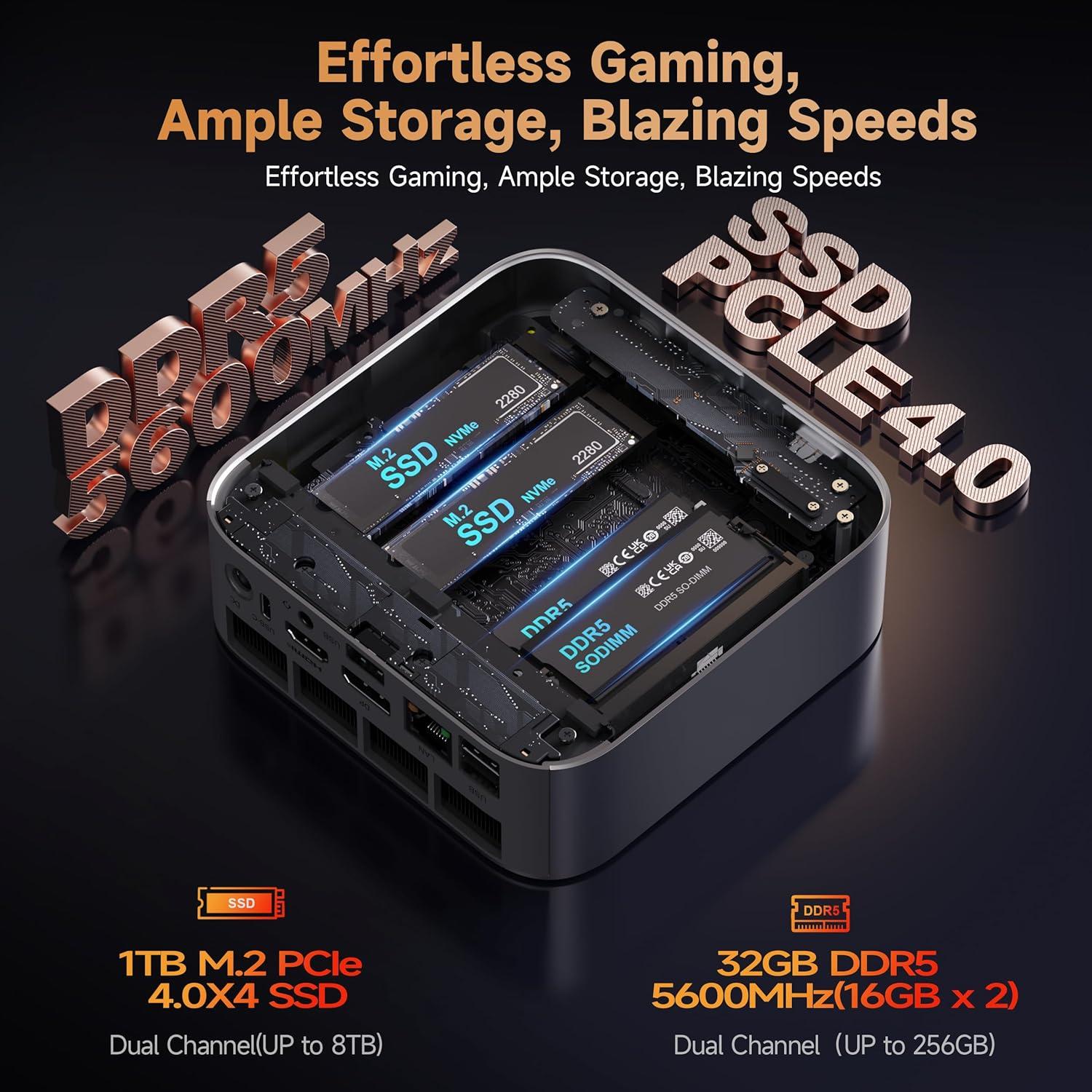 Beelink SER8 Mini PC Ryzen 7 32GB DDR5 1TB SSD Triple Pantalla