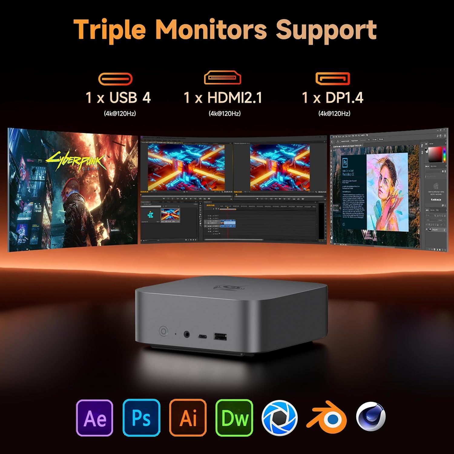 Beelink SER8 Mini PC Ryzen 7 32GB DDR5 1TB SSD Triple Pantalla