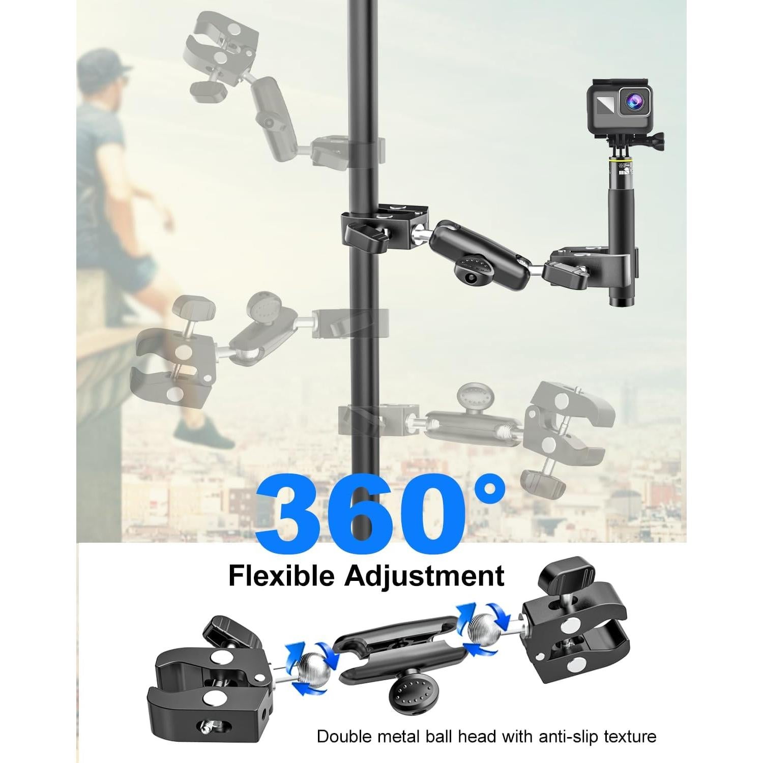 Soporte Doble Super Clamp Kolasels Ajustable 360° Metal Negro