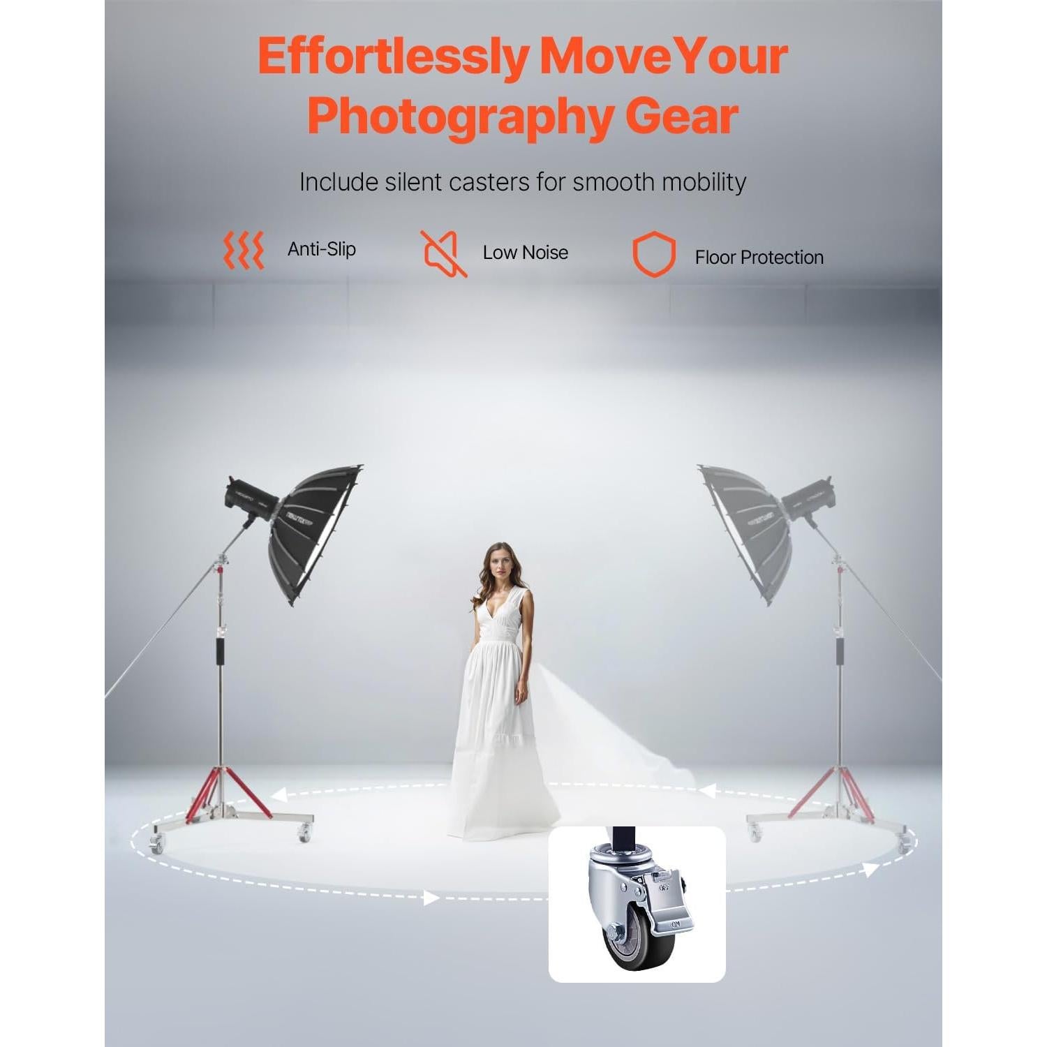 Soporte de Luz VEVOR con Ruedas Ajustable 10.5 ft 20 kg