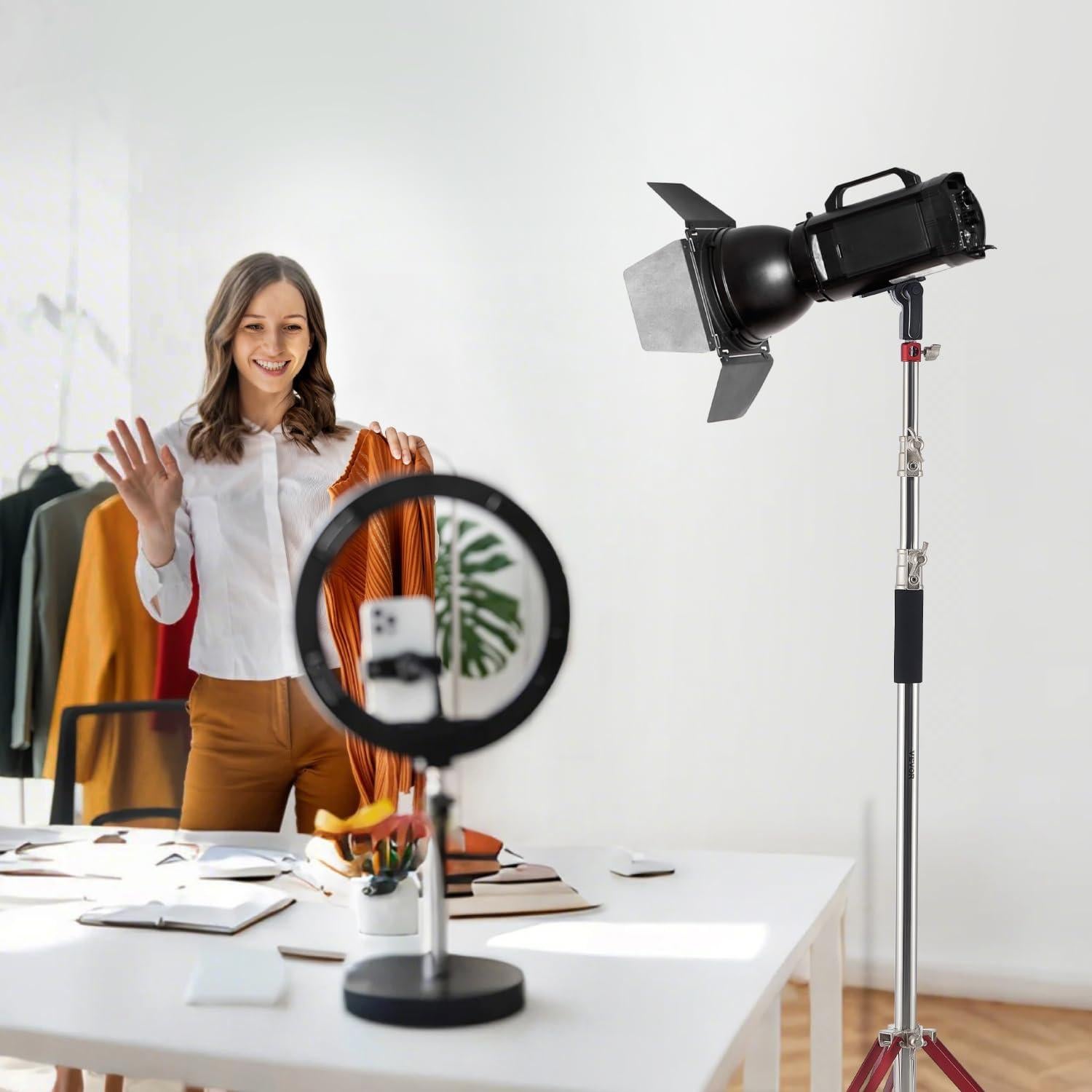 Soporte de Luz VEVOR con Ruedas Ajustable 10.5 ft 20 kg