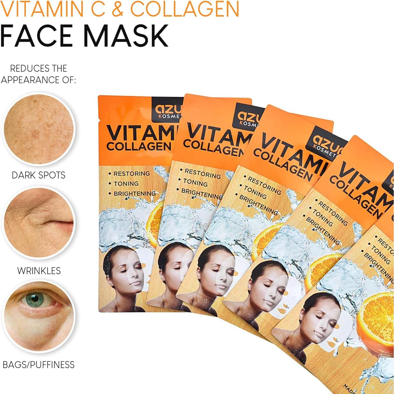 Máscara Facial Hidratante Azure Cosmetics - Vitamina C y Colágeno