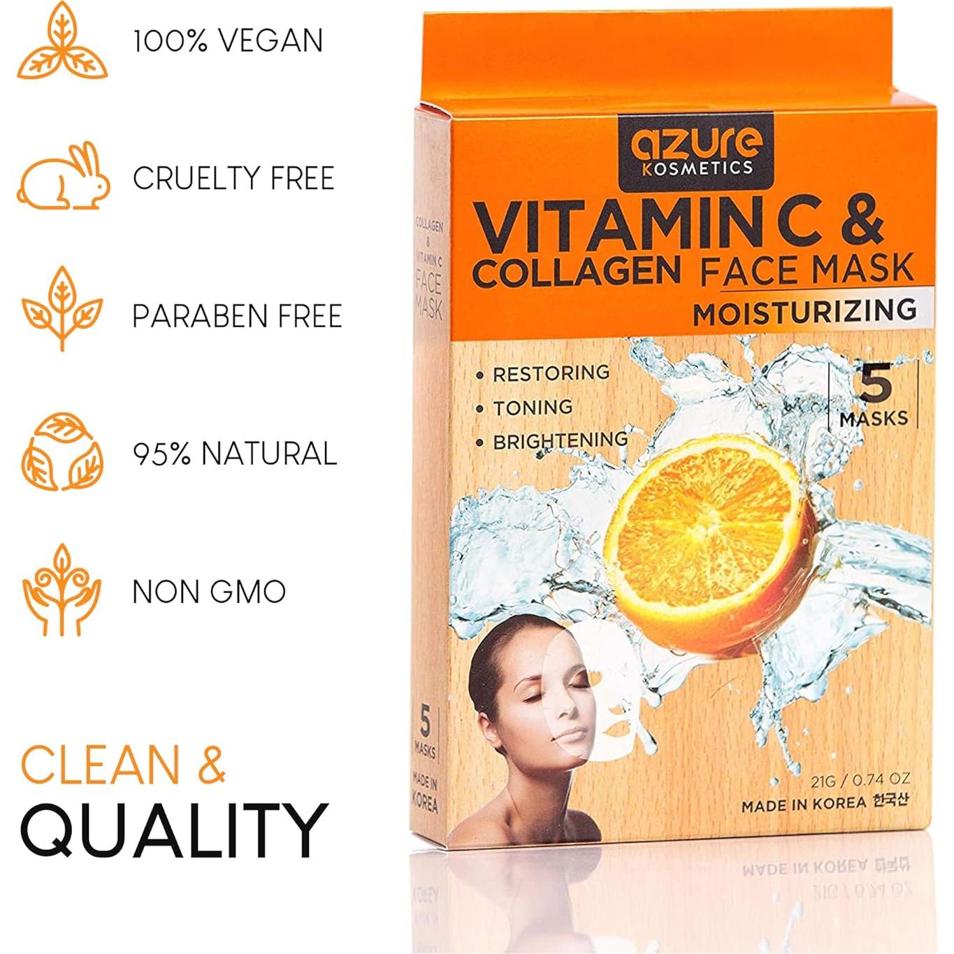 Máscara Facial Hidratante Azure Cosmetics - Vitamina C y Colágeno