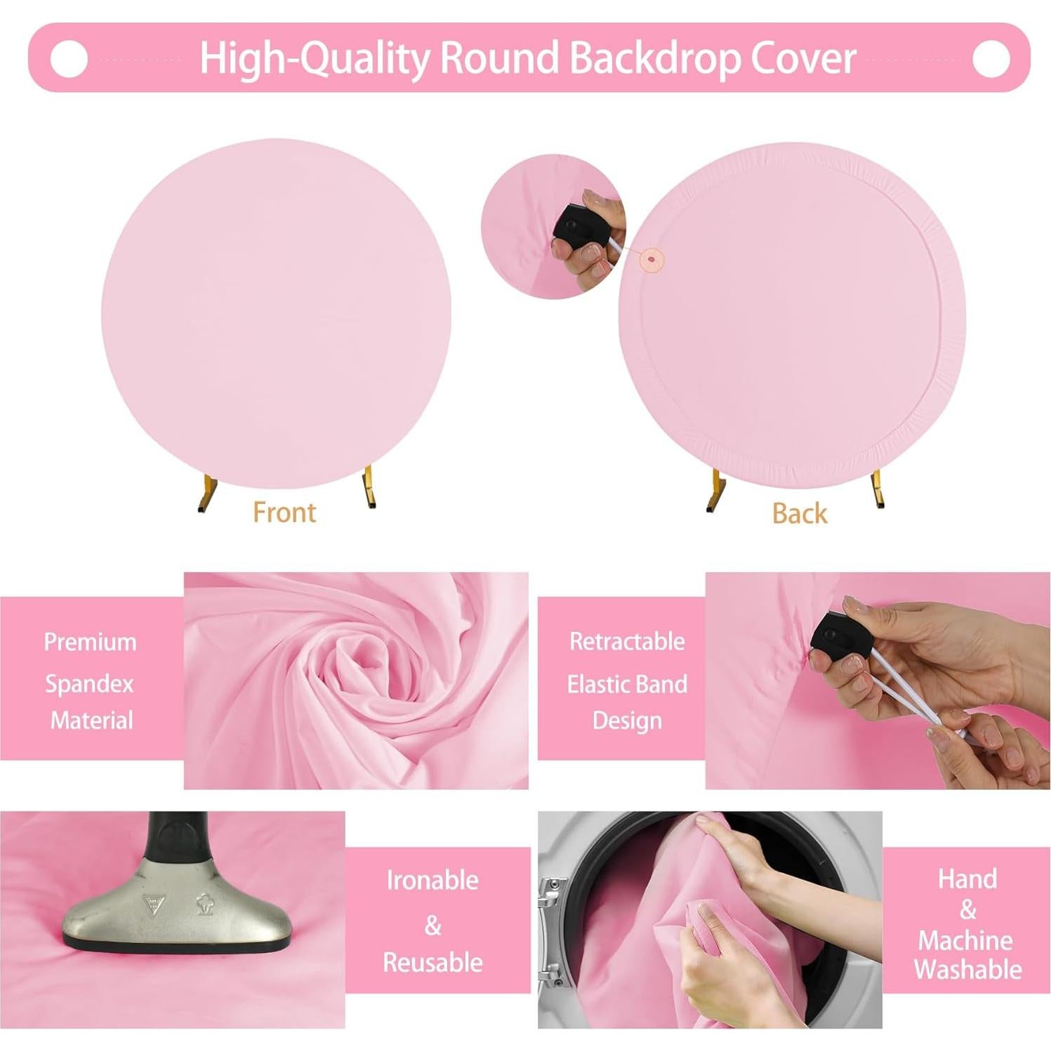 Cubierta de fondo redonda rosa Gallety 2.19m ajustable para eventos