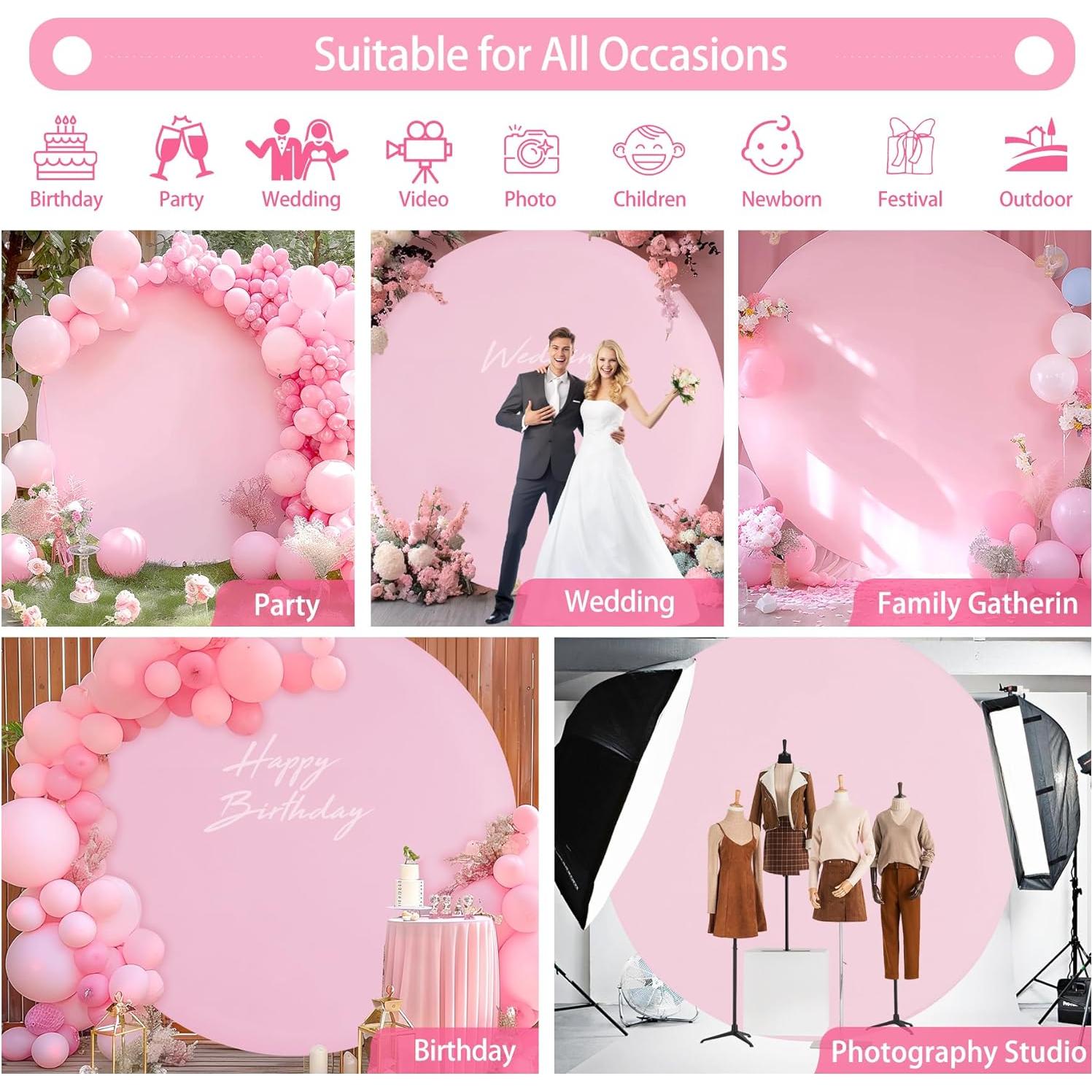 Cubierta de fondo redonda rosa Gallety 2.19m ajustable para eventos