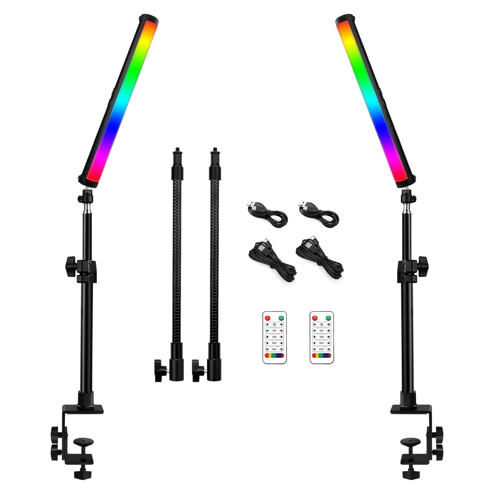 Varita de Luz LED RGB QEUOOIY 2 Pcs con Soporte 64cm