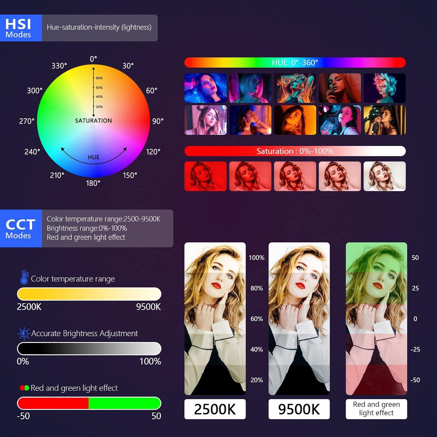 Varita de Luz LED RGB QEUOOIY 2 Pcs con Soporte 64cm