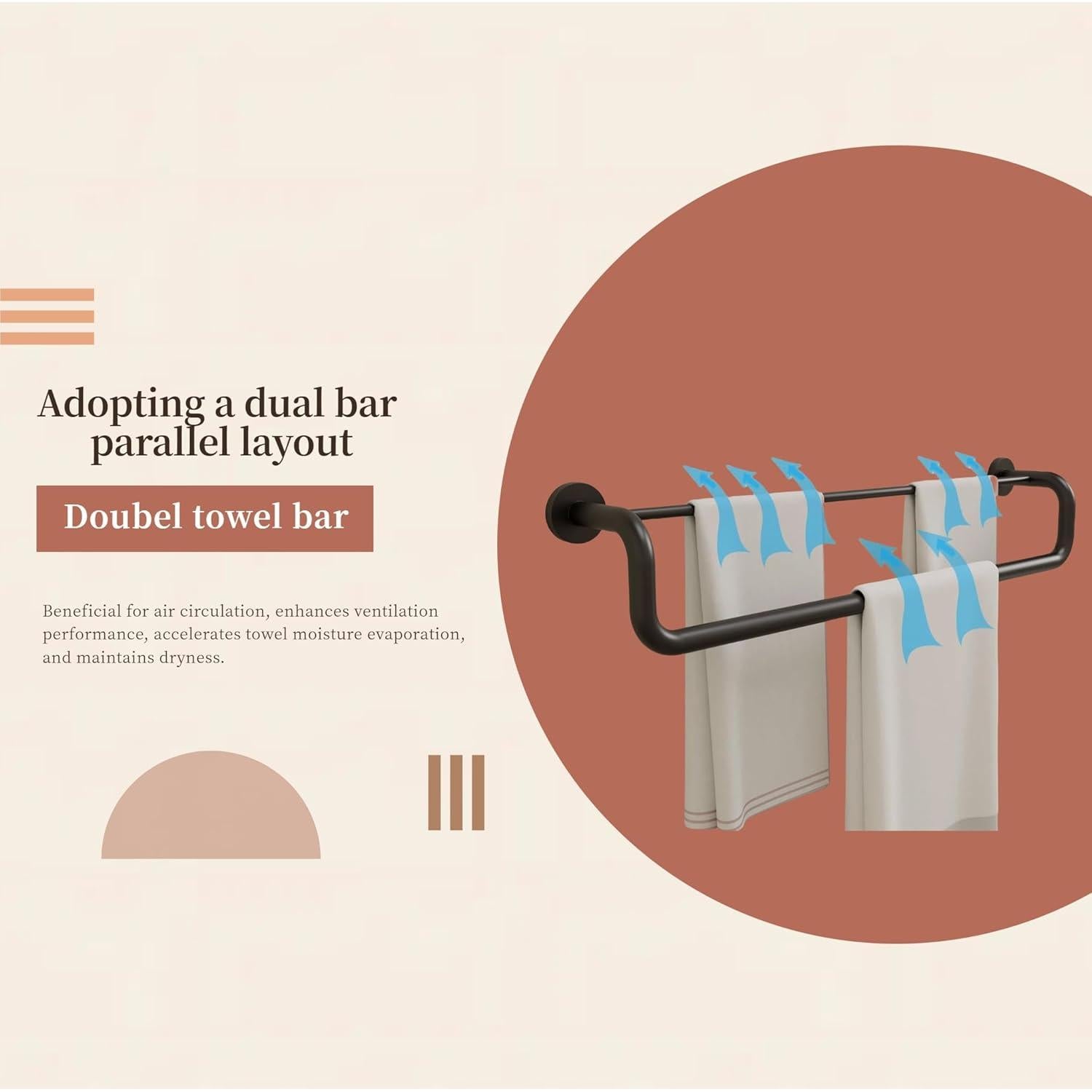 Barra de Toalla Doble Biuiuiu 60.96 cm Acero Inoxidable Negro Mate