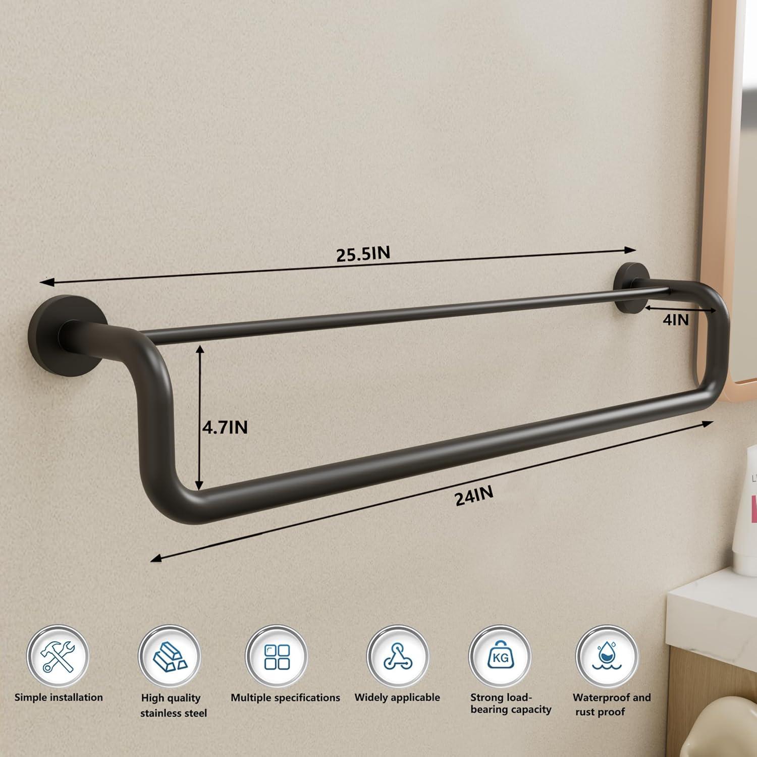 Barra de Toalla Doble Biuiuiu 60.96 cm Acero Inoxidable Negro Mate